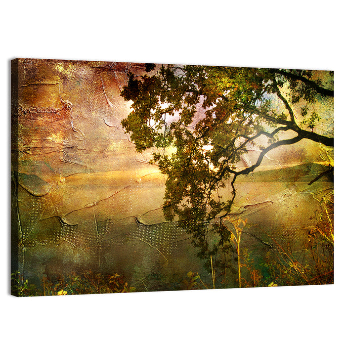 Autumn Lake Sunset Wall Art as a canvas print