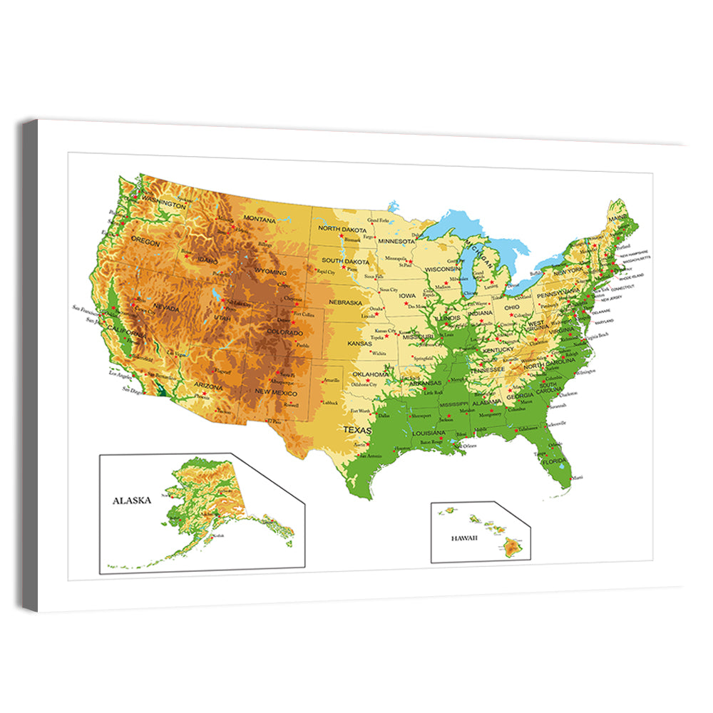 United States Topographic Map Wall Art, canvas print, landscape