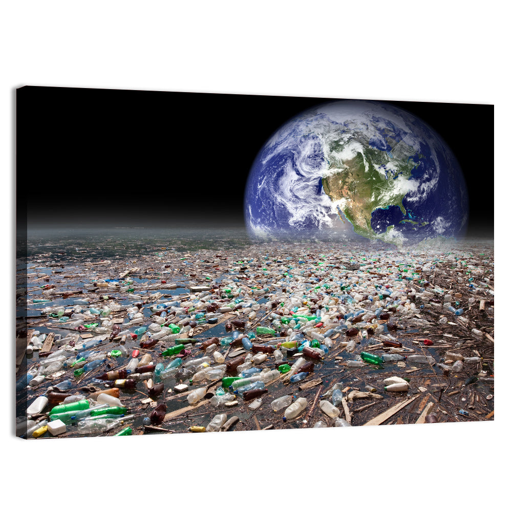Earth Sinking Into Plastic Ocean Wall Art, canvas print, landscape