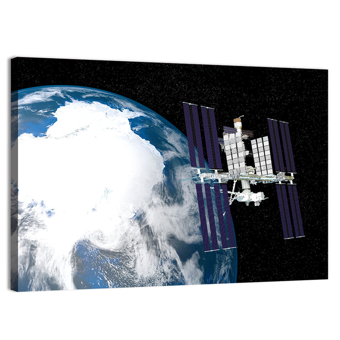 Iss Over Antarctica Wall Art as a canvas print