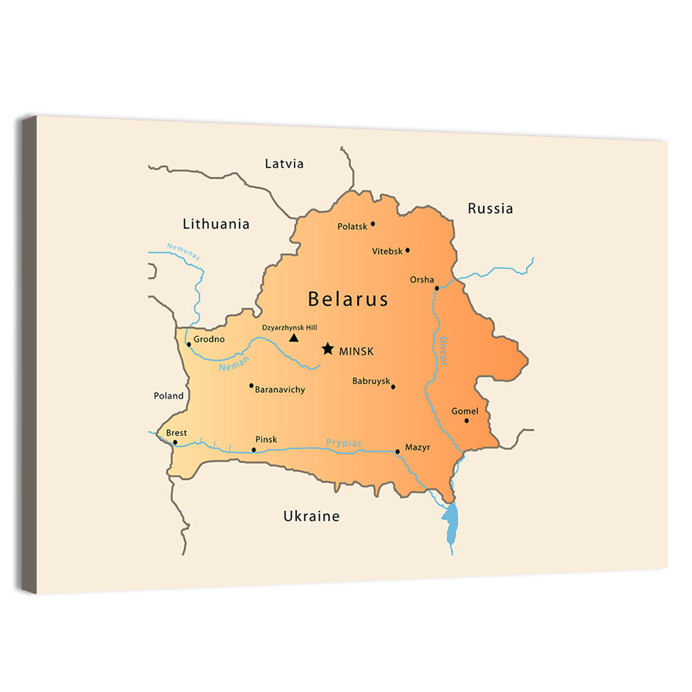 Belarus Cartographic Map Wall Art, canvas print, landscape