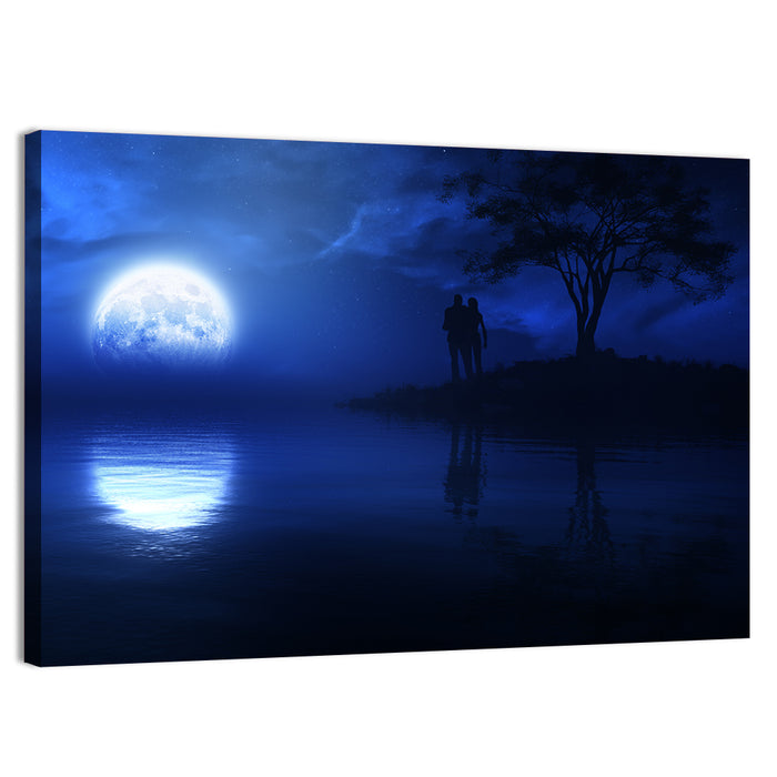 Loving Couple Under Moonlight Wall Art as a canvas print