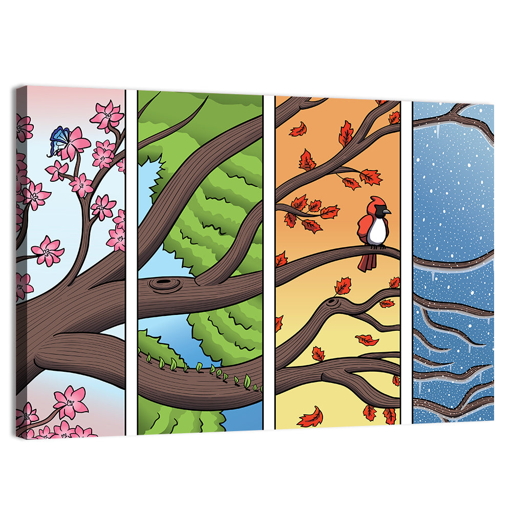 Four Seasons Tree Branch Wall Art, canvas print, landscape