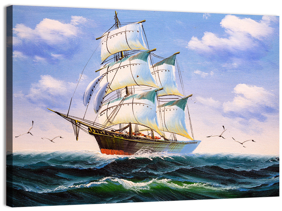 Sailing Ship with White Sails Wall Art, canvas print, landscape