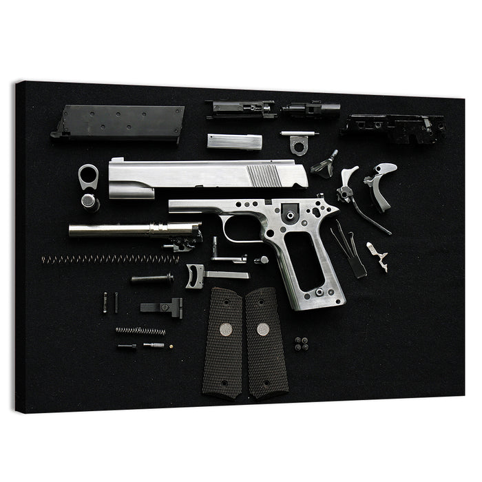 Exploded Pistol Study Wall Art as a canvas print