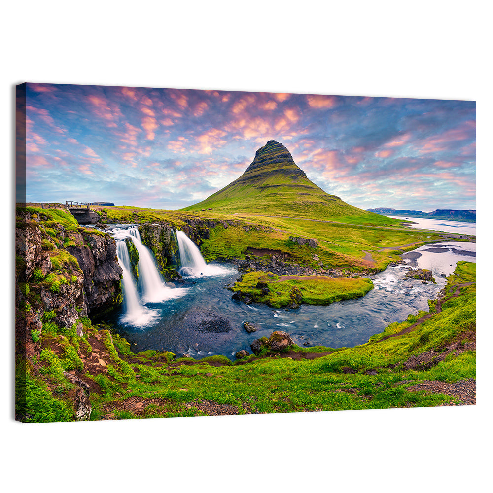 Kirkjufell Peak and Kirkjufellsfoss Wall Art, canvas print, landscape