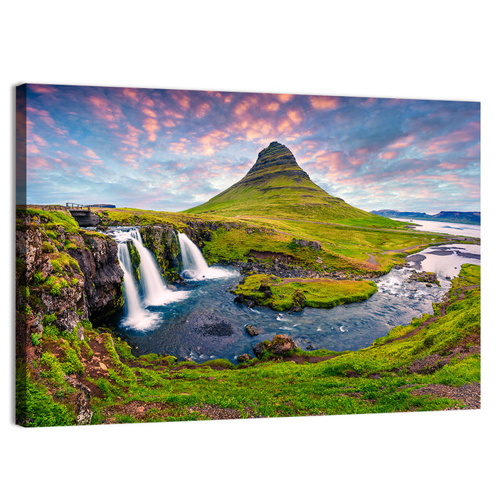 Kirkjufell Peak and Kirkjufellsfoss Wall Art as a canvas print