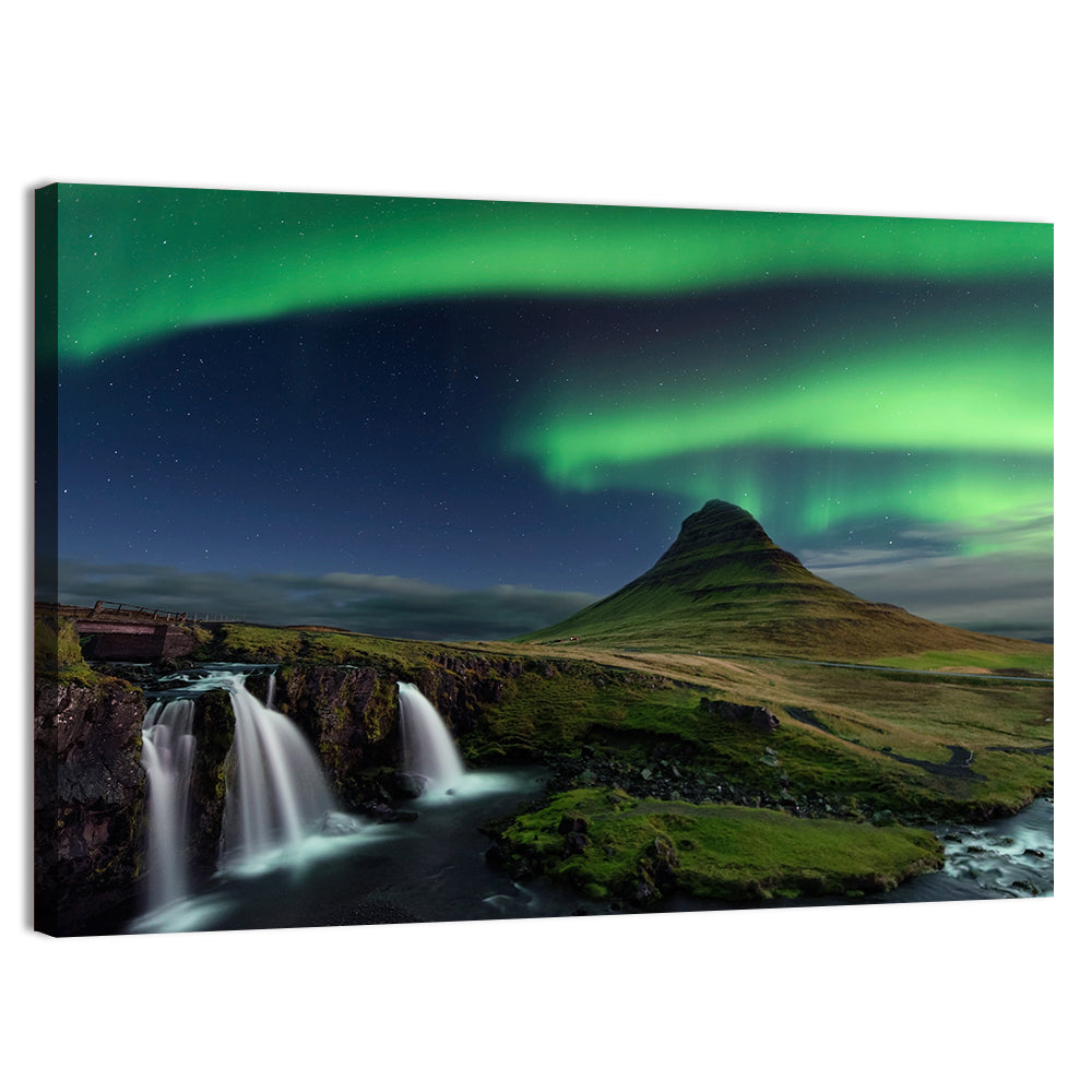 Northern Lights Over Kirkjufellsfoss Wall Art, canvas print, landscape