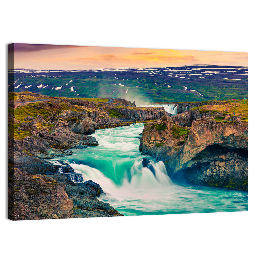 Godafoss Sunset Cascade Wall Art, canvas print, landscape