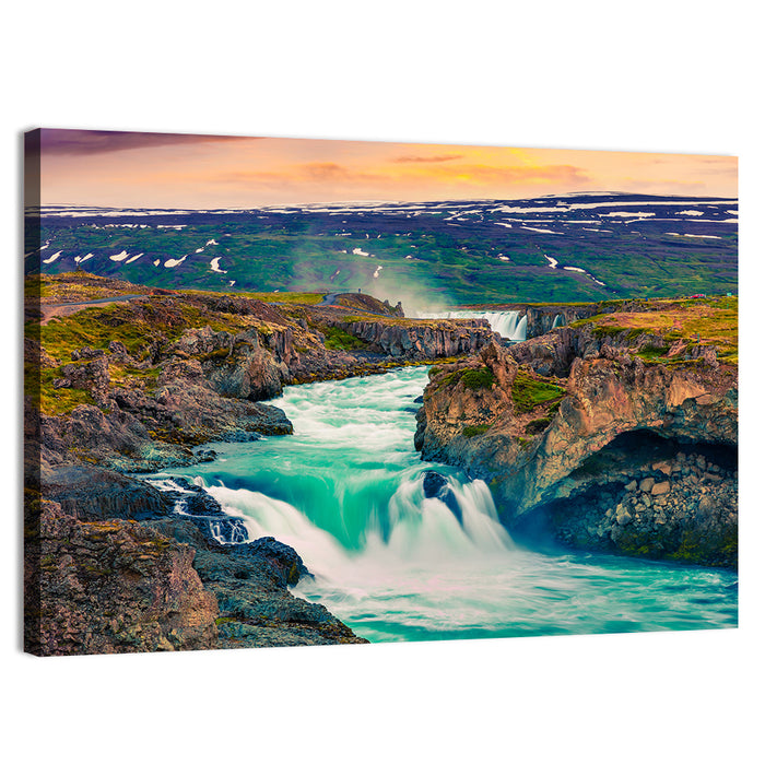 Godafoss Sunset Cascade Wall Art as a canvas print