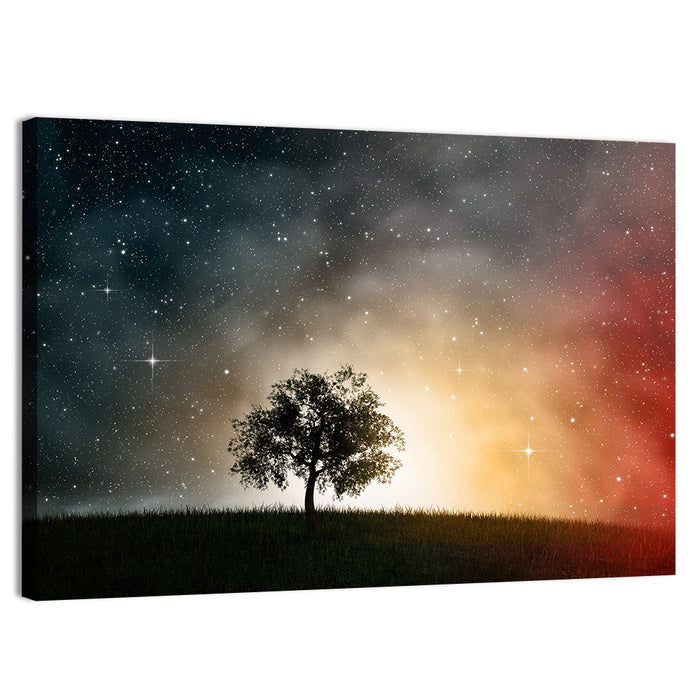 Tree Under Starry Sky Wall Art as a canvas print