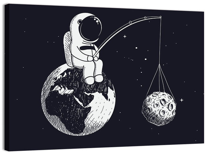 Little Astronaut Fishing the Moon Wall Art as a canvas print