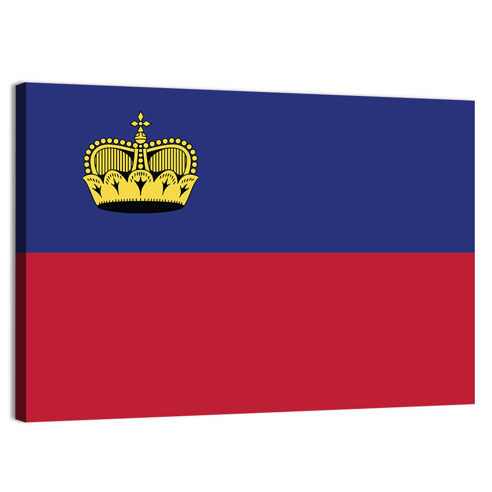 Liechtenstein Flag with Gold Crown Wall Art, canvas print, landscape