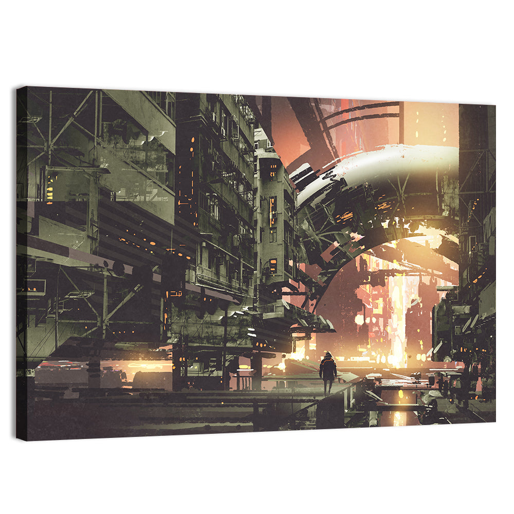 Cyberpunk City Wall Art, canvas print, landscape