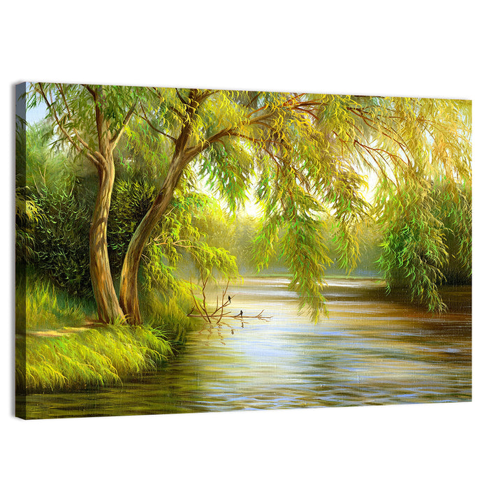 Summer Willow Lake Wall Art as a canvas print