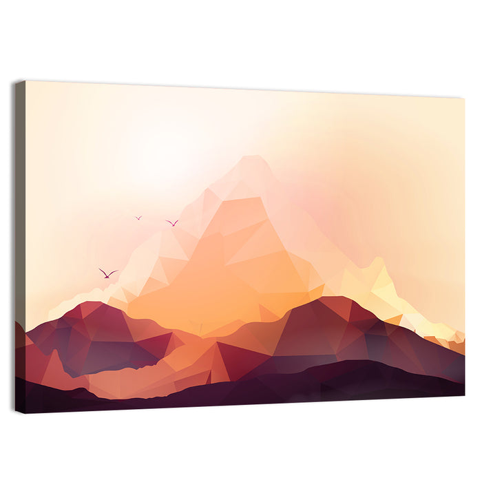 Geometric Mountain Sunset Illustration Wall Art as a canvas print
