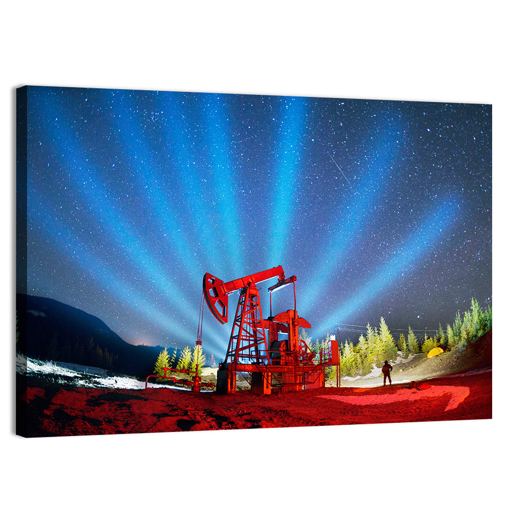 Starry Night Oil Pump Jack Wall Art, canvas print, landscape