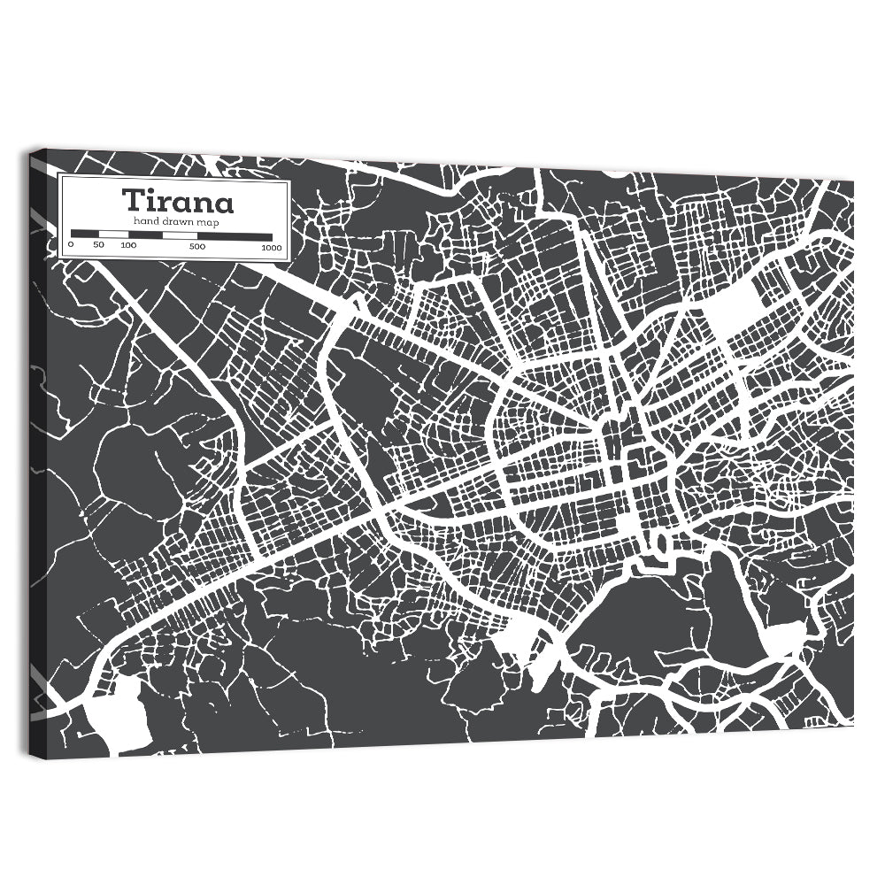 Tirana City Map Wall Art, canvas print, landscape