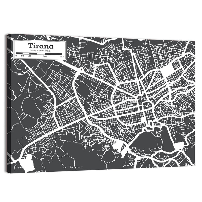 Tirana City Map Wall Art as a canvas print