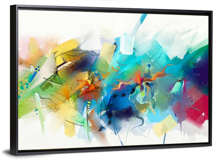 Teal Blue Color Burst Abstract Wall Art as a framed canvas