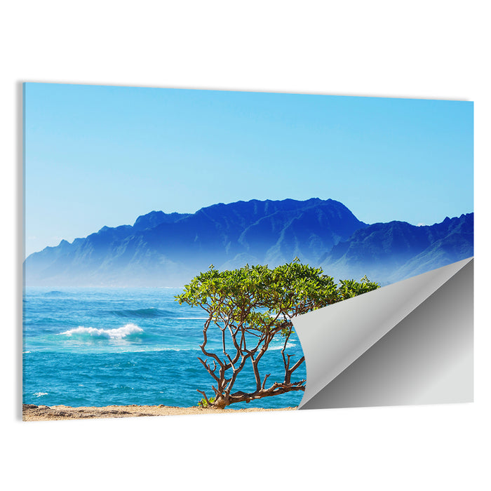 Hawaiian Coastal Tree on Rocky Shore Wall Art as a poster print