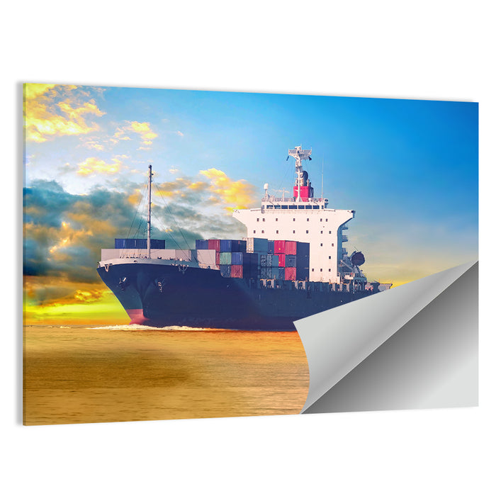 Container Ship at Golden Sunset Wall Art as a poster print