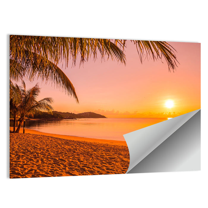Golden Palm Sunset Wall Art as a poster print