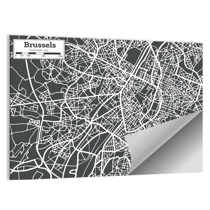 Brussels Street Grid Map Wall Art as a poster print