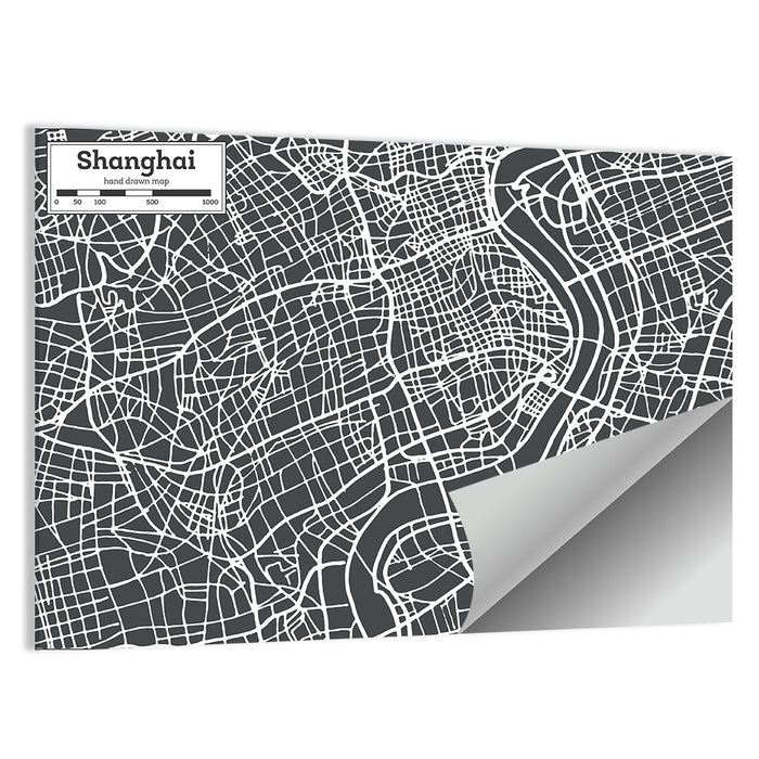 Shanghai Street Grid Map Wall Art as a poster print