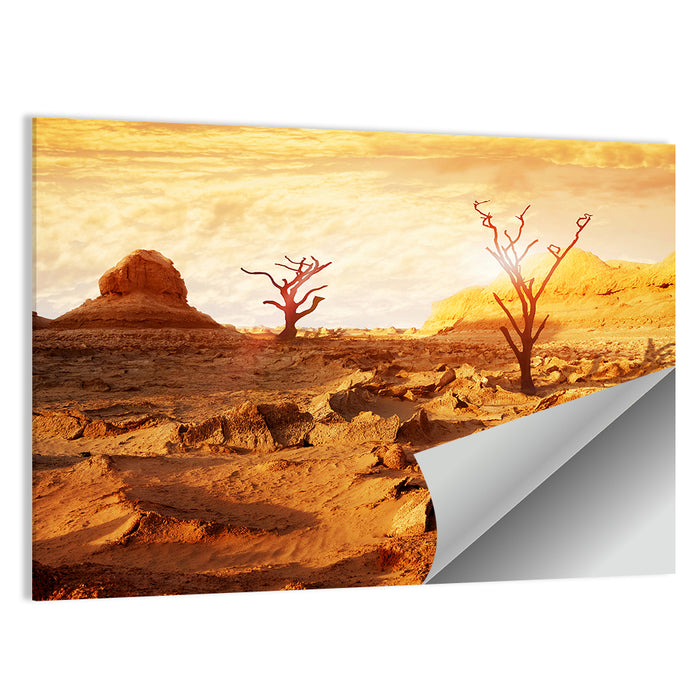 Skeletal Trees in Golden Desert Wall Art as a poster print