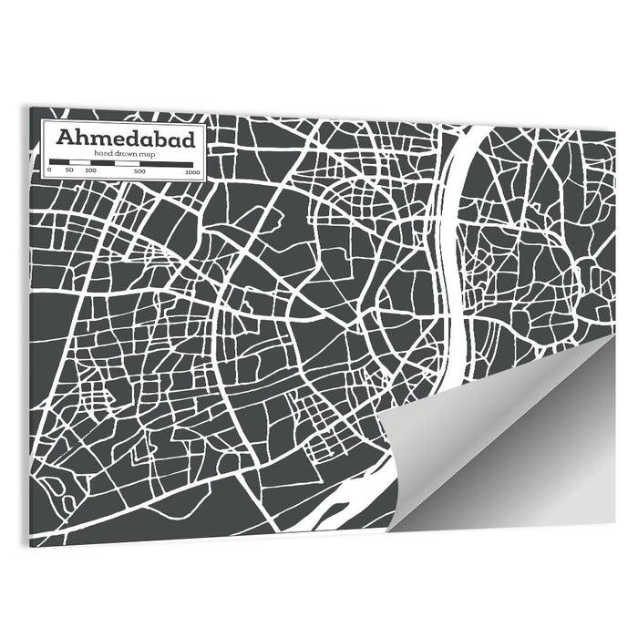 Ahmedabad Aerial Map, Minimalist Gray Wall Art as a poster print