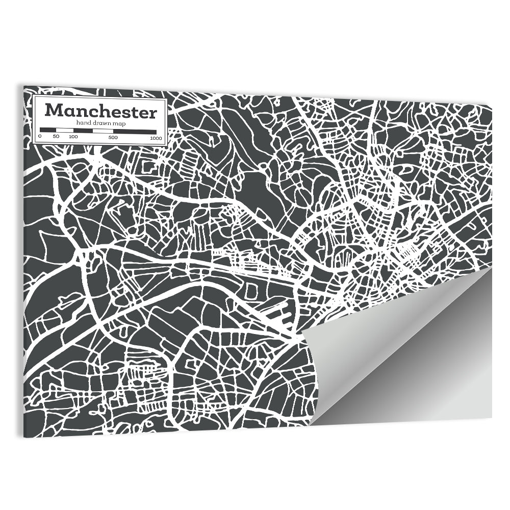 Manchester Street Grid Map Wall Art