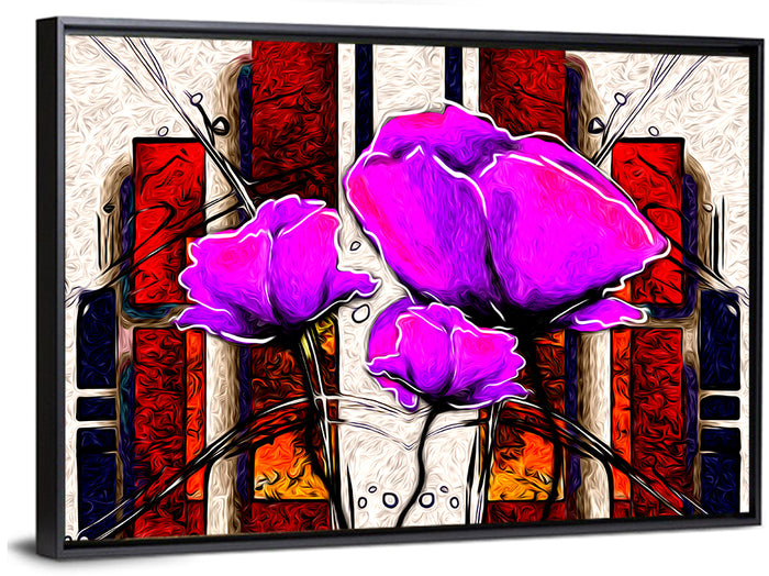 Purple Poppies Illustration Wall Art as a framed canvas