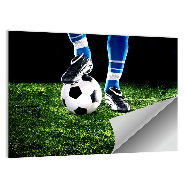 Soccer Ball Underfoot Close-up Wall Art as a poster print