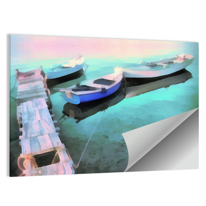 Two Boats by a Wooden Dock Wall Art as a poster print