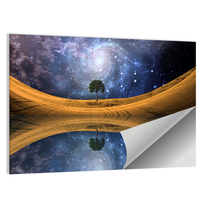 Solitary Tree Beneath Spiral Galaxy Wall Art as a poster print
