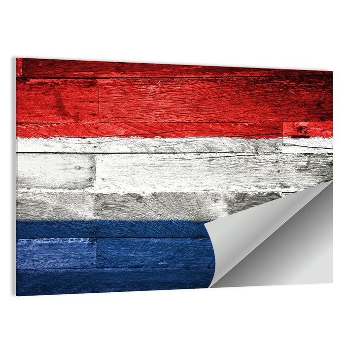 Dutch Flag on Distressed Wood Wall Art as a poster print