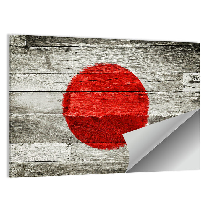 Japanese Flag on Distressed Wood Wall Art as a poster print
