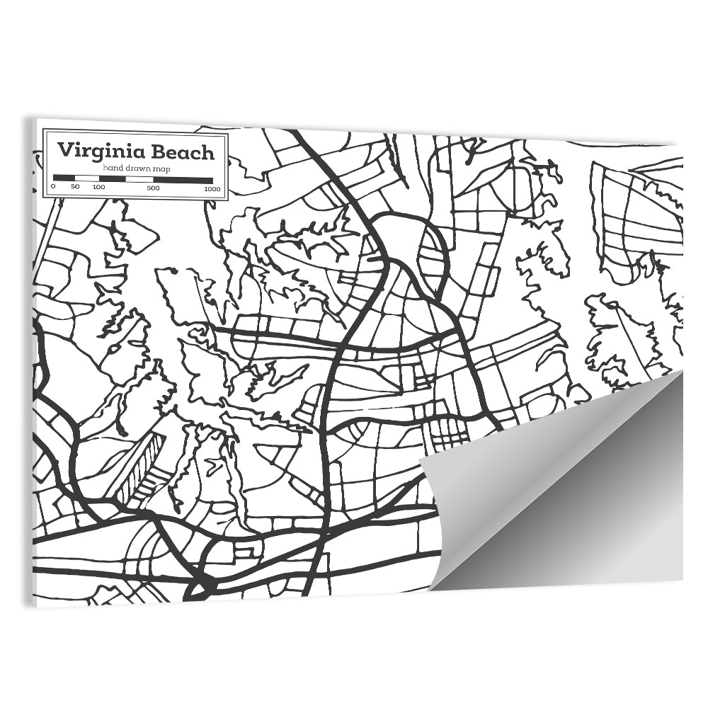 Virginia Beach Hand-drawn City Map Wall Art