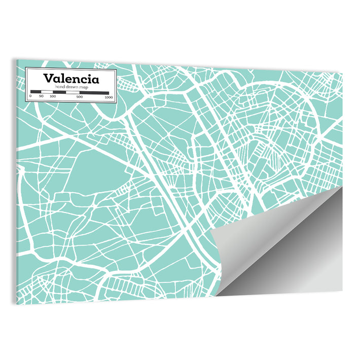 Valencia Street Grid Map Wall Art as a poster print