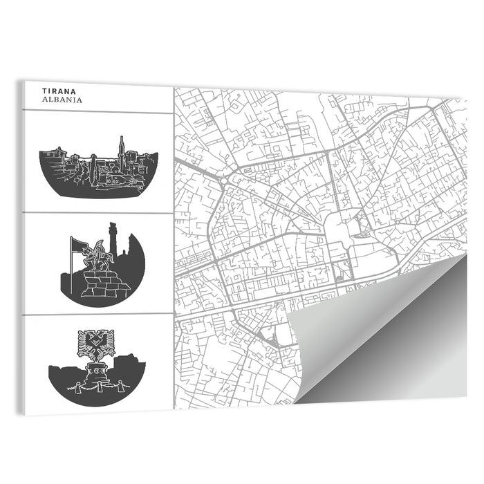 Tirana Street Map with Icons Wall Art as a poster print