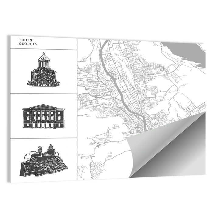 Tbilisi Map with Architectural Sidebar Wall Art as a poster print