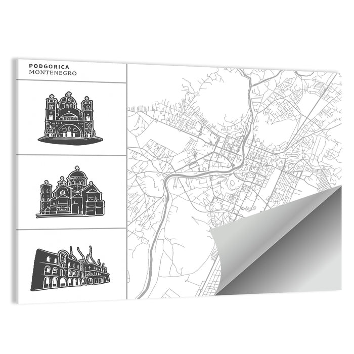 Podgorica Architectural City Map Wall Art as a poster print