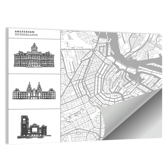 Amsterdam Map Line Wall Art as a poster print