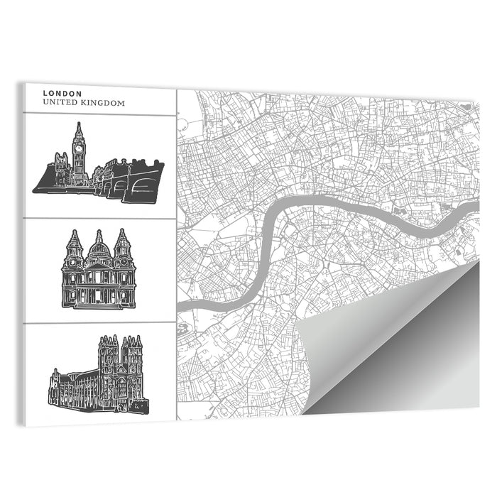 London Map with Landmark Silhouettes Wall Art as a poster print