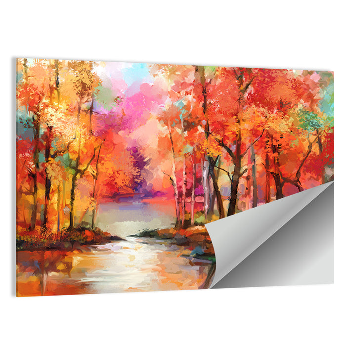 Autumn Lake Reflection Illustration Wall Art as a poster print