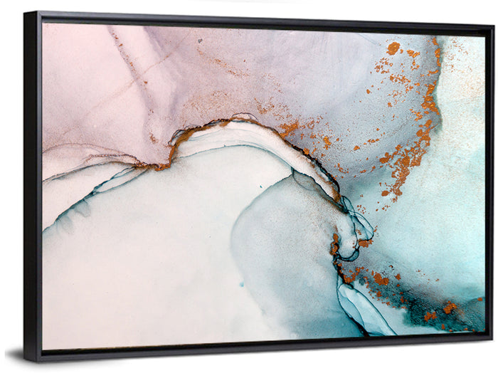Blue Ink Wash with Gold Accents Wall Art as a framed canvas