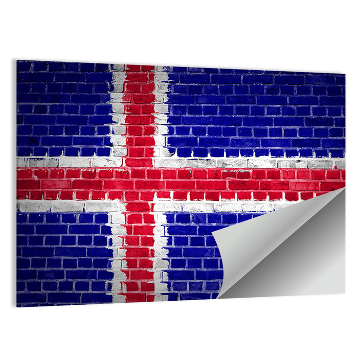 Iceland Flag on Brick Wall Art as a poster print