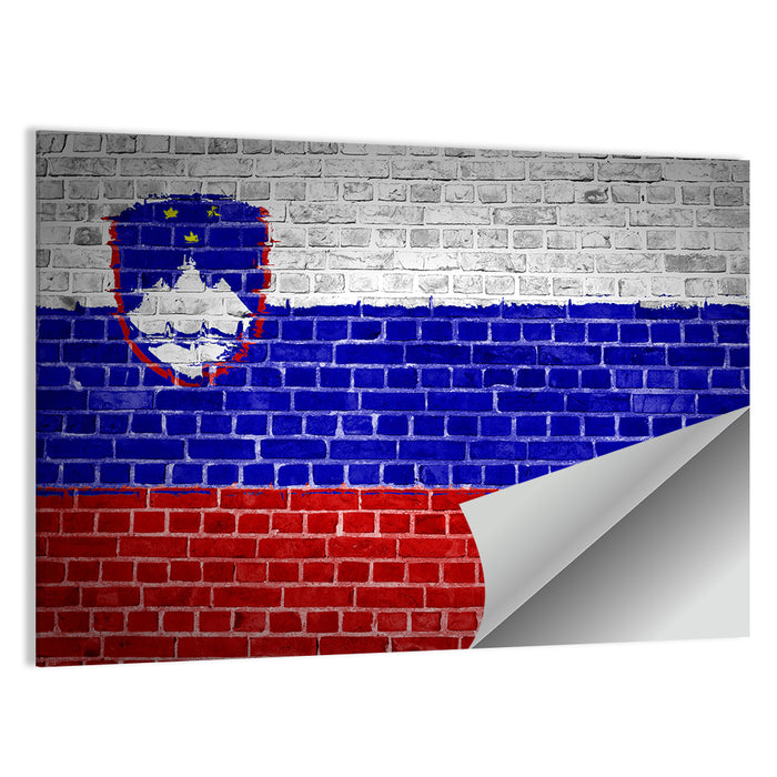 Slovenia Flag on Weathered Brick Wall Art as a poster print