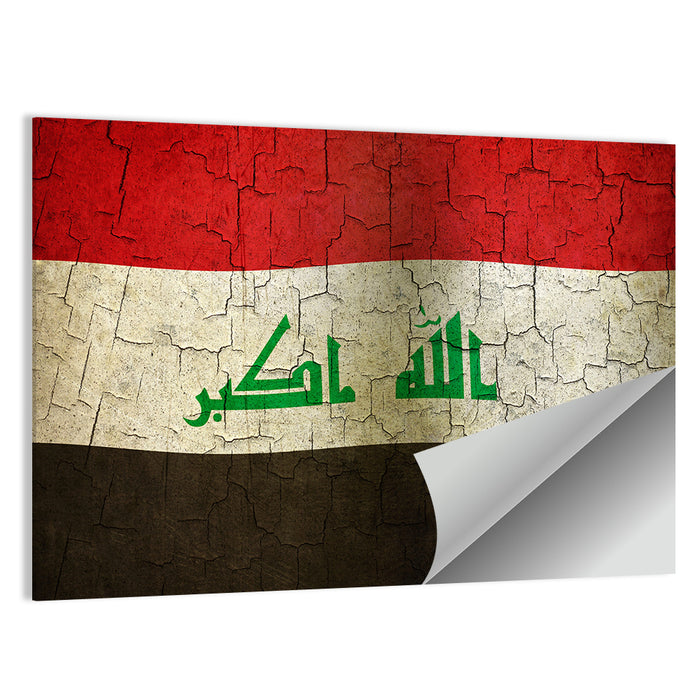 Iraqi Flag with Weathered Calligraphy Wall Art as a poster print
